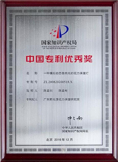 “一种模拟动态自然光的视力保健灯”荣获第十八届中国专利优秀奖